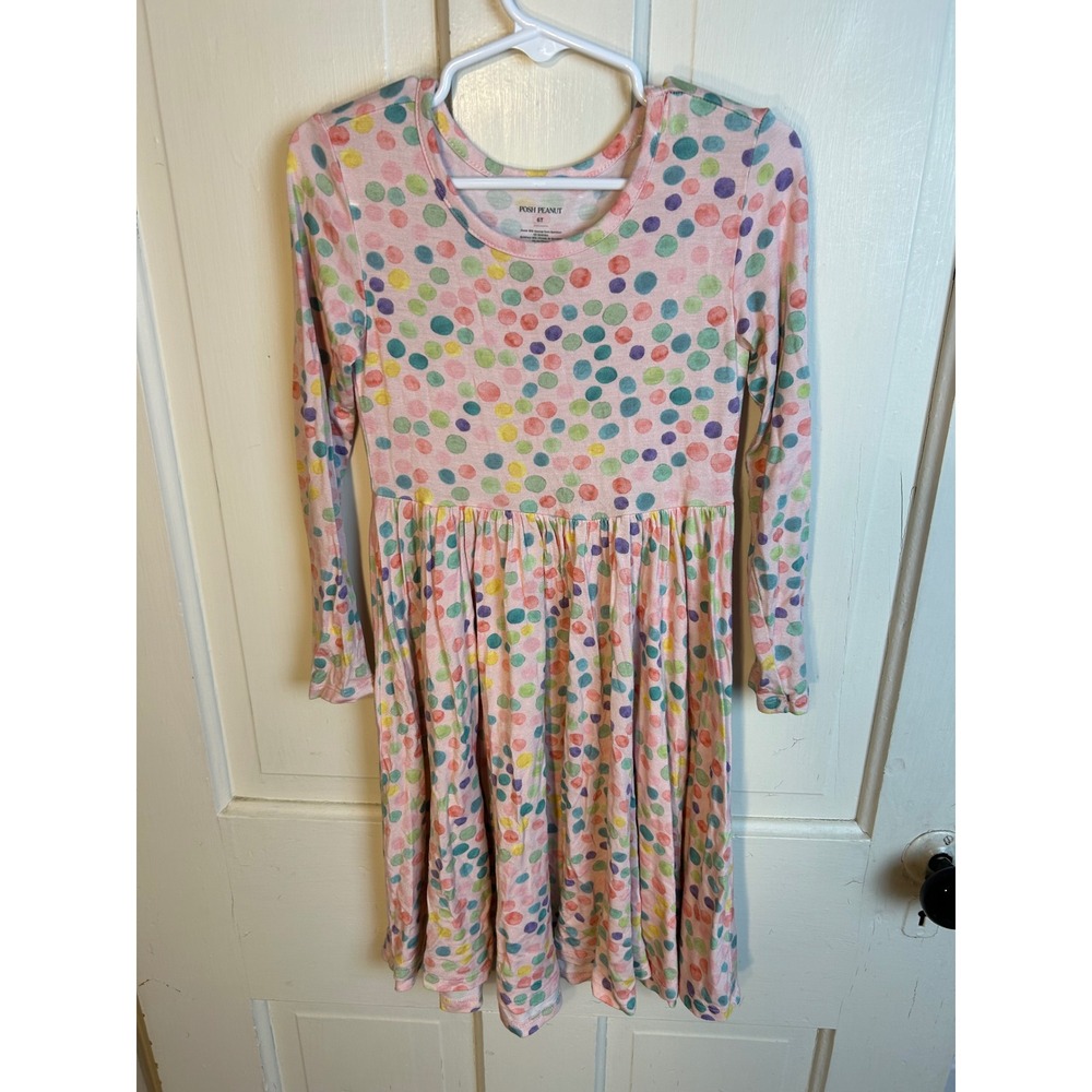 Posh Peanut Girls 6T Pink Polka Dot Bamboo Long Sleeve Estelle Twirl Dress